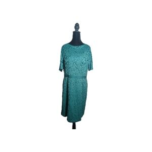 Danny & Nicole Sz 18 Teal Lace Fit And Flare Midi Short Sleeve Dress Elegant